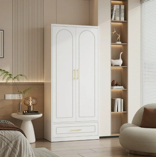 71" H Modern Metal Armoire Cabinet with One Drawer and Shelves and Hanging Rod, Adult Bedroom Wardrobe Closet with Doors. 71" H Modern Metal Armoire Cabinet with One Drawer and Shelves and Hanging Rod, Adult Bedroom Wardrobe Closet with Doors.