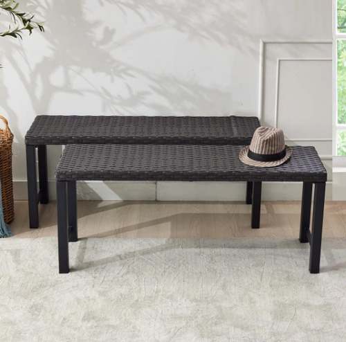 Black Bench Set Of 2- 2-Seater Outdoor Metal Frame For Patio, Garden, Porch. (Already assembled) Black Bench Set Of 2- 2-Seater Outdoor Metal Frame For Patio, Garden, Porch. (Already assembled)