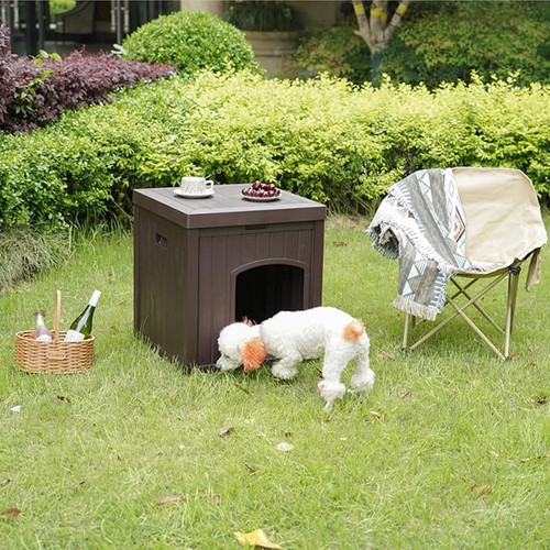 22" Dog House Outdoor with Flip Lid, Small Dog House Indoor Outdoor Weatherproof, Plastic Doghouse for Medium Dogs Outside, Durable Resin Plastic, 220 lbs Top Capacity & Elevated Floor, Brown.  (Already assembled) 22" Dog House Outdoor with Flip Lid, Small Dog House Indoor Outdoor Weatherproof, Plastic Doghouse for Medium Dogs Outside, Durable Resin Plastic, 220 lbs Top Capacity & Elevated Floor, Brown.  (Already assembled)