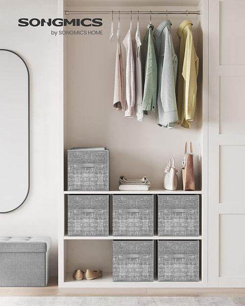 Set of 6 Storage Cubes, 11.8-Inch Non-Woven Fabric Bins with Double Handles, Set of 6, Closet Organizers for Shelves, Foldable, for Clothes, Cattail Gray. Set of 6 Storage Cubes, 11.8-Inch Non-Woven Fabric Bins with Double Handles, Set of 6, Closet Organizers for Shelves, Foldable, for Clothes, Cattail Gray.