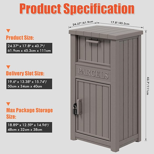 Package Delivery Box for Outside, Lockable Anti-Theft Parcel Drop Box with Auto Tilt Off, Outside Storage Box Waterproof, Resin Delivery Box for Porch, Grey. Package Delivery Box for Outside, Lockable Anti-Theft Parcel Drop Box with Auto Tilt Off, Outside Storage Box Waterproof, Resin Delivery Box for Porch, Grey.