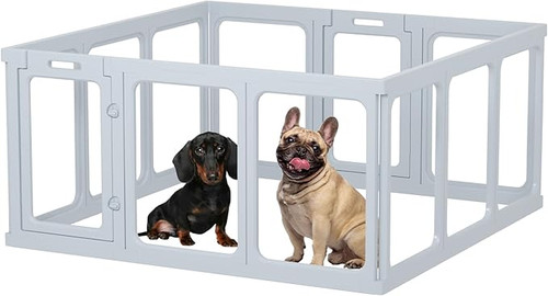 Dog Playpen - 50 x 50 Inch, 24" H 12 Planes Transparent Dog Fence Indoor, Sturdy Pet Pen for Puppy/Small Dog/Rabbit/Pig, Easy Assemble & Cleaning Plastic Whelping Box Enclosure, Grey. Dog Playpen - 50 x 50 Inch, 24" H 12 Planes Transparent Dog Fence Indoor, Sturdy Pet Pen for Puppy/Small Dog/Rabbit/Pig, Easy Assemble & Cleaning Plastic Whelping Box Enclosure, Grey.