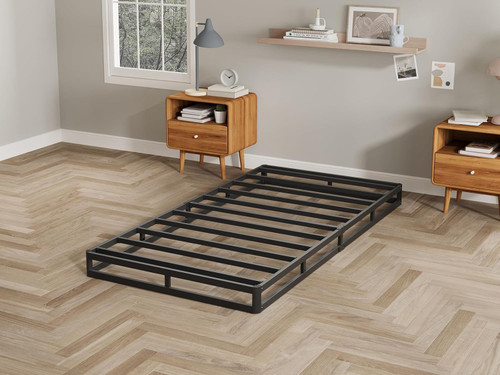 Twin Box Spring 5 Inch Low Profile Black Heavy Duty Metal Mattress Foundation/Easy Assembly/Non-Slip/No Noise/Easy Clean Fabric Cover.