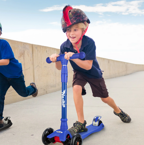 Kids 3 Wheel Kick Scooter for Boys & Girls Ages 3-10, Adjustable Handlebar, Lightweight Aluminum, Non-Slip Deck, Pink, Outdoor Play - Blue.
