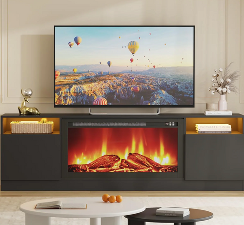 Modern Entertainment Center with Storage Cabinet Up to 75"TV, Modern TV Stand for Living Room, Black (Not Include Fireplace).