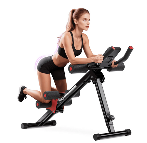 Adjustable Ab Workout Equipment, Full Body Strength Training, Foldable Waist Trainer, 330 lb Capacity, black.