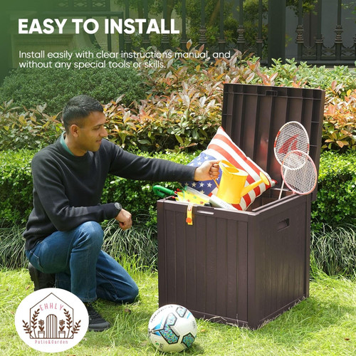 Deck Box, 51 Gallon Front Porch Package Bin Delivery Box for Outside, Small Patio Outdoor Storage Boxes Waterproof, UV Resistant Plastic Resin Pool Storage Bins with lids, Brown.