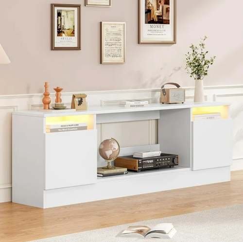 TV Stand for 75" TV, TV Console Entertainment Center Television Table for Living Room, Bedroom, Compatible with 36" Electric Fireplace, White(Not Included Fireplace).