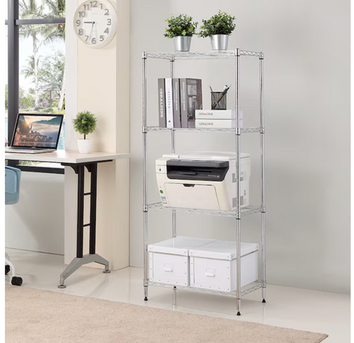 4 -Tier Heavy Duty Chrome Metal Utility shelving unit with Wire Shelves ( 24-in W x 14-in D x 53-in H ).