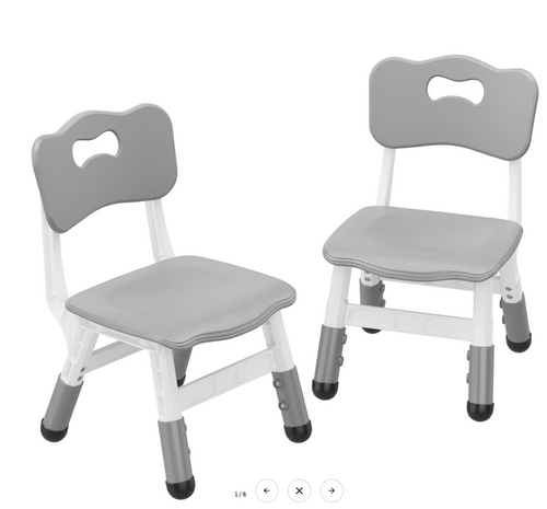 Set of 2 Kids Chairs in 3 Level Height Adjustable Design Suitable for Age 2-6 for Home Family Classroom Nursery Indoor Use, Grey.