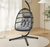 Patio Hanging Egg Chair with Stand and Folding Basket Indoor Outdoor Use, Black.