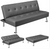 Convertible Futon Sofa Bed Tufted Faux Leather Futon Couch Bed With Metal Legs,  Dark grey.