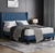 Fabric Upholstered Bed Frame with Wing Side & Wood Slat Support, Navy Blue(Full).