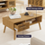 Coffee Table, Mid Century Modern Table With Storage, Living Room Center Table With Slatted Panel Drawer, Fluted Wood Coffee Table With Open Shelf For Living Room, Oak.  (Already assembled)