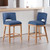 26 Inch Bar Stools Set of 2 Armless Padded Counter Stools with Wood Back and Legs Upholstered Linen Fabric Stool Chair for Kitchen Counter, Bar Island, Blue. (Already assembled)