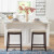 26" Backless Indoor Bar Stool, Dark Walnut and Beige Linen Fabric. Set of 2.