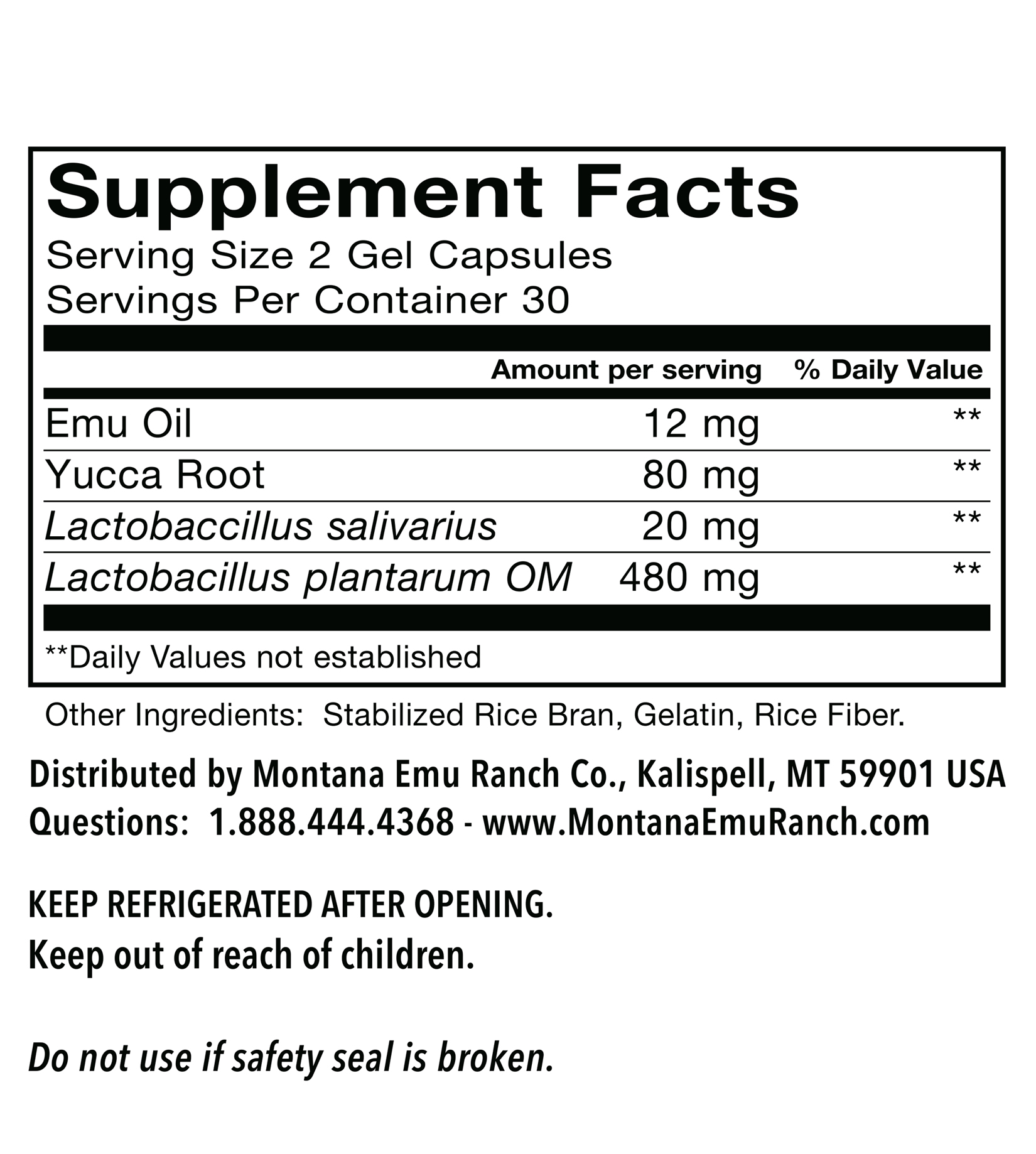 EMUTRIENTS™ pro´•biotic by Montana Emu Ranch - 360mg Gel Capsules