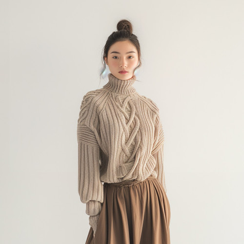 Artisanal Cable Knit Turtleneck Sweater