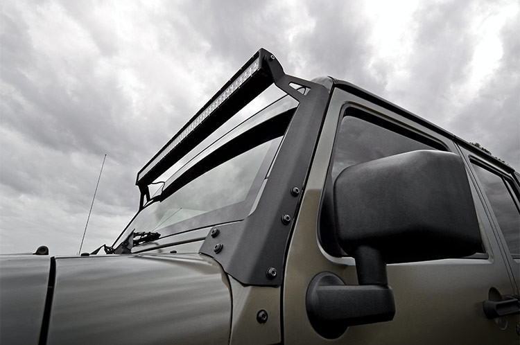 Rough Country 50" LED Windshield Bracket For Jeep Wrangler YJ (1987-1995) – Black Powdercoat Mount
