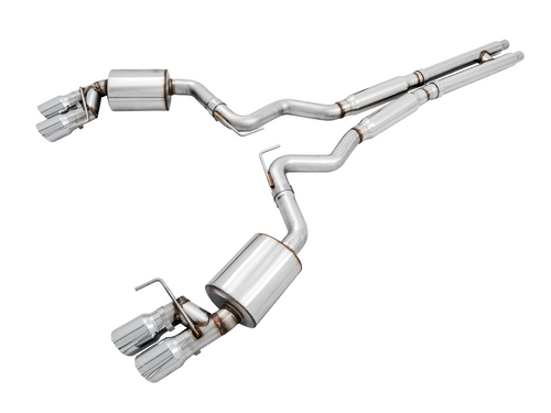 AWE Touring Edition Cat-back Exhaust for the 2018+ Mustang GT - Quad Chrome Silver Tips - 3015-42102