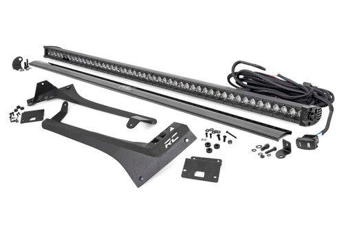Rough Country LED Light Bar Upper Windshield Kit, 50 in., Black Series, Single Row, w/ White DRL for Jeep Wrangler JL 18-22 / Gladiator JT 20-22 - 70066