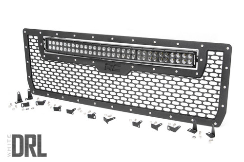 Rough Country Mesh Grille, Black, 30 in., Dual Row, w/ White DRL for GMC Sierra 1500 14-18 - 70190DRL