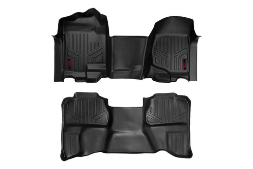 Rough Country Floor Mats, Over Hump, Front/Rear for Chevy/GMC Silverado/Sierra 1500 14-18, Extended Cab - M-21072