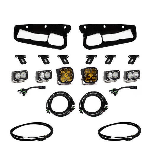 Baja Designs Squadron SAE/Dual S2 Sport Fog Pocket Light Kit, Upfitter Harness (Amber SAE): 21+ Bronco, Steel Bumper - 447762UP