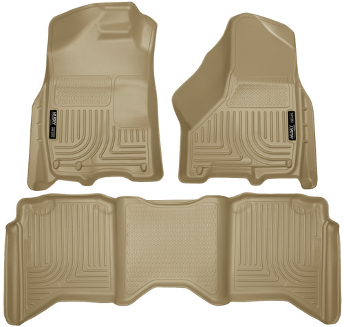 Husky Liners Front & 2nd Row Dodge Ram Crew Cab W/Dual Carpet Hooks (Footwell Coverage) WeatherBeater Tan - 99003