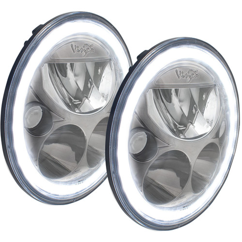 Vision X Lighting Pair Of 7" Round Vx Black Chrome Face Led Headlight W/ Low-High-Halo - 9892443