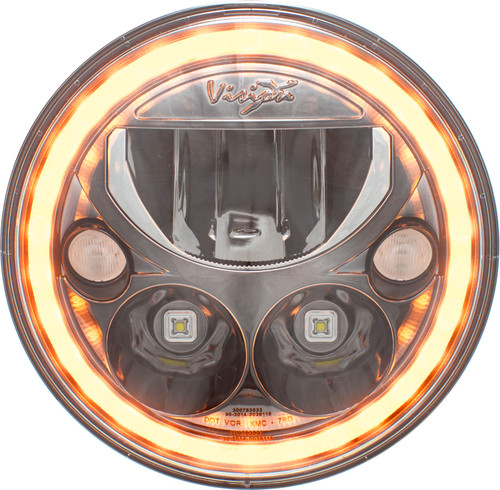 Vision X Lighting Motorcycle Single 7" Round Amber Halo Black Chrome Face Vx Led Headlight W/ H4 Connectors Only - 9910635