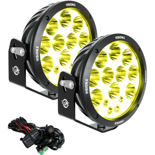 Vision X Lighting Pair of 8.7" Cannon Adv Halo Selective Yellow 14 LED Light Mixed Beam Including Harness - 9945897