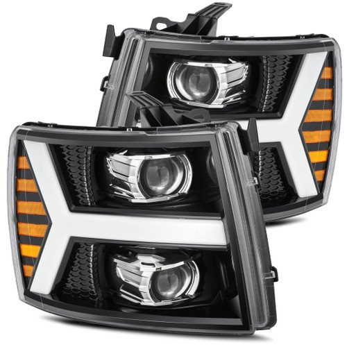 AlphaRex 07-13 Chevrolet Silverado PRO-Series Projector Headlights Plank Style Design Gloss Black w/ Activation Sequential Signal - 880206