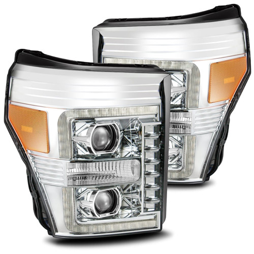 AlphaRex 11-16 Ford SuperDuty PRO-Series Projector Headlights Plank Style Design Chrome w/ Sequential Signal Light - 880141