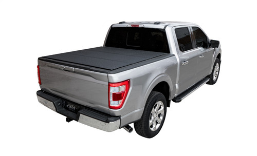 LOMAX Hard Tri-Fold Cover For Toyota Tundra, Standard Bed, Black Diamond Mist Finish, Split Rail - B4050109