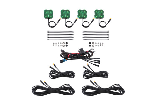 Diode Dynamics Stage Series Single-Color LED Rock Light, Green M8 (4-pack) - DD7445