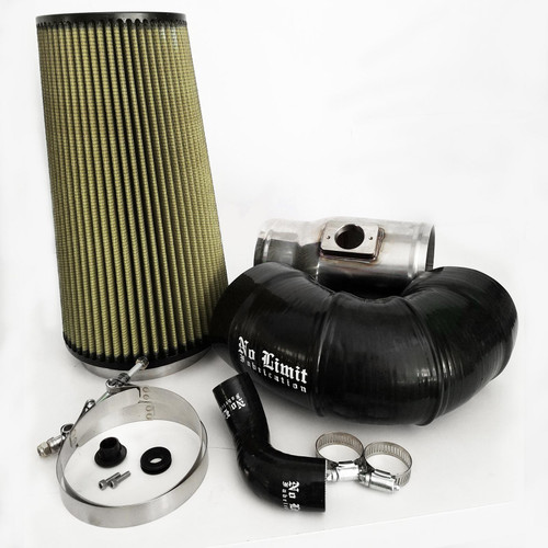 No Limit Fabrication Cold Air Intake Polished Aluminum, Oiled Pro Guard 7 Air Filter for 08-10 Ford Super Duty 6.4L Powerstroke for Mod Turbo 5 Inch Inlet - 64CAIP5