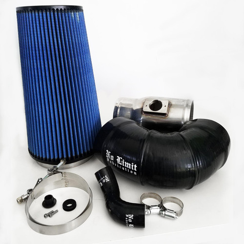No Limit Fabrication Cold Air Intake Polished Aluminum, Oiled Pro5R Air Filter for 08-10 Ford Super Duty 6.4L Powerstroke for Mod Turbo 5 Inch Inlet - 64CAIO5