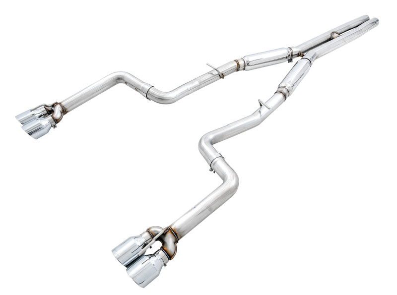 AWE Track Edition Exhaust for 15+ Challenger 6.4 / 6.2 SC - Chrome Silver Quad Tips - 3015-42136