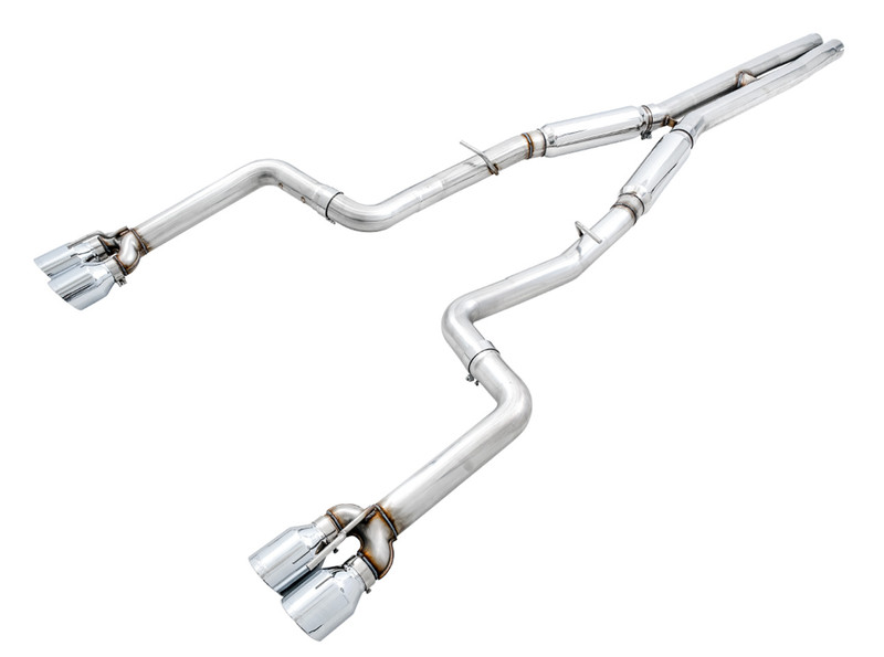 AWE Track Edition Exhaust for 15+ Challenger 6.4 / 6.2 SC - Chrome Silver Quad Tips - 3015-42136
