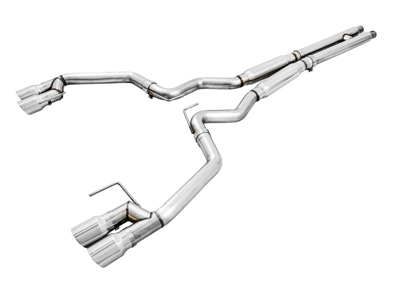 AWE Track Edition Cat-back Exhaust for the 2018+ Mustang GT - Quad Chrome Silver Tips - 3020-42064
