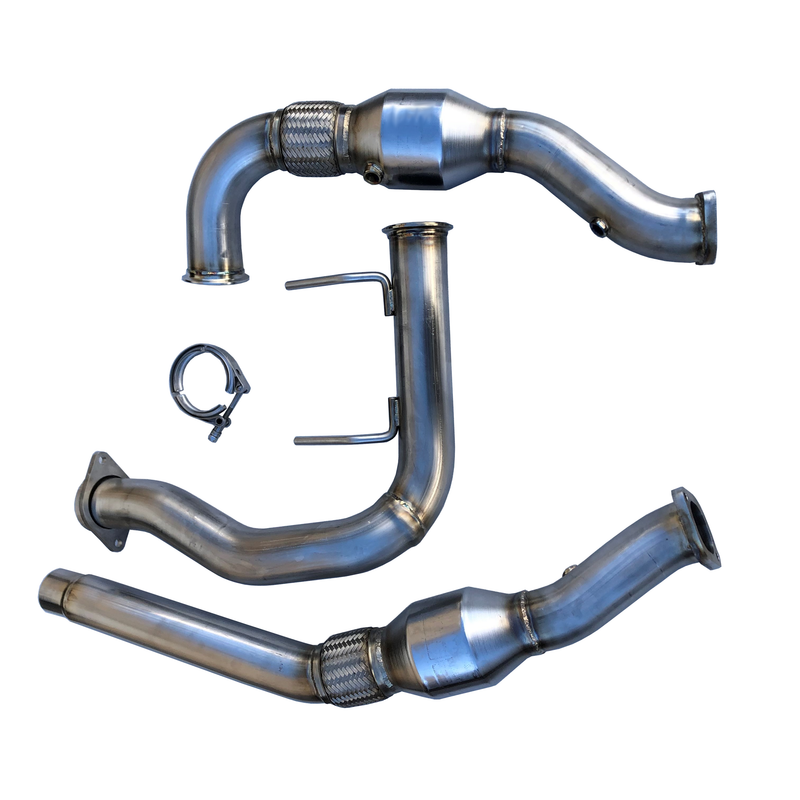 SPD 304SS Catted Downpipe w/ Built-in Turbo Adapters: 17-20 Raptor 3.5L