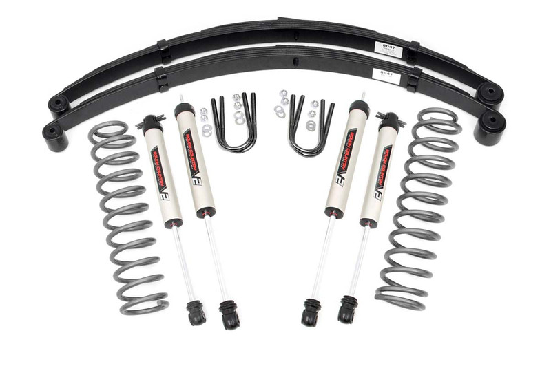 Rough Country Jeep Cherokee XJ 3 Inch Suspension Lift System w/V2 Shocks Leaf Springs For 84-01 Jeep Cherokee XJ - 63070