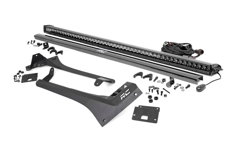 Rough Country LED Light Bar Upper Windshield Kit, 50 in., Black Series, Single Row for Jeep Wrangler JL 18-22 / Gladiator JT 20-22 - 70065