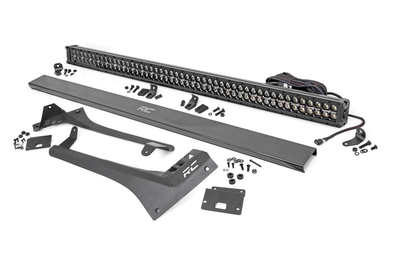 Rough Country LED Light Bar Upper Windshield Kit, 50 in., Straight, Black Series, Dual Row, w/ White DRL for Jeep Wrangler JL 18-22 / Gladiator JT 20-22 - 70067