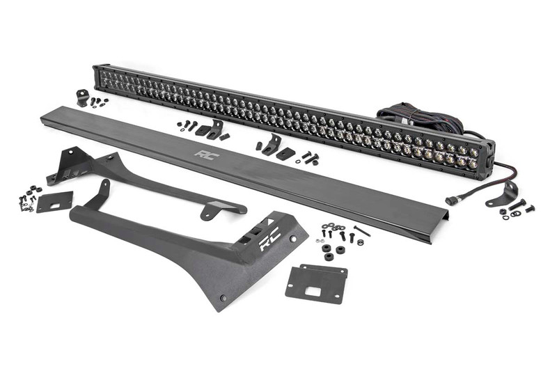 Rough Country LED Light Bar Upper Windshield Kit, 50 in., Black Series, Dual Row, w/ Amber DRL for Jeep Wrangler JL 18-22 / Gladiator JT 20-22 - 70068