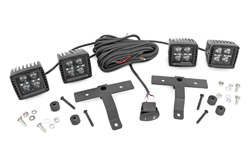 Rough Country Quad LED Light Pod Kit, Black Series, w/ White DRL for Jeep Wrangler JL 18-22 / Gladiator JT 20-22 - 70824