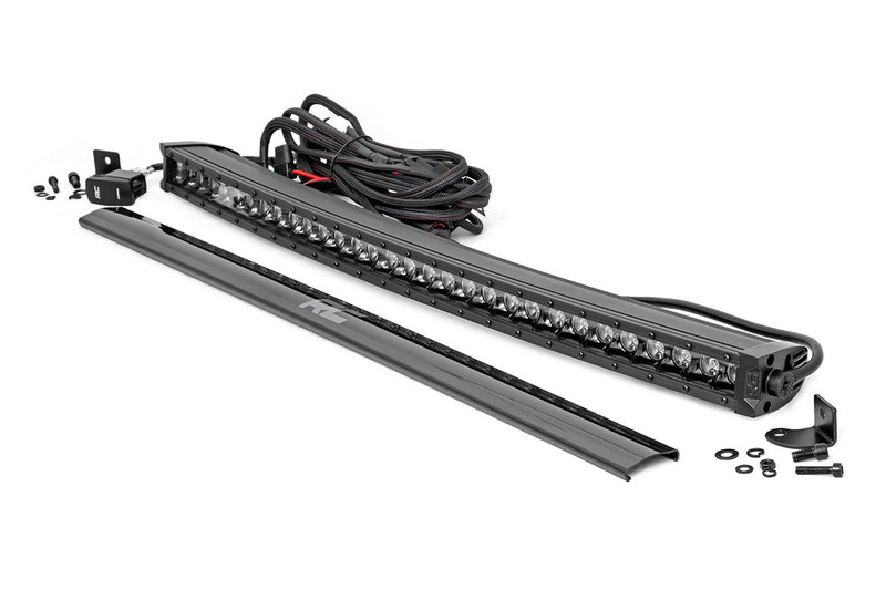 Rough Country Black Series LED Light Bar, 30 in., Curved, Single Row, w/ White DRL - 72730BLDRL