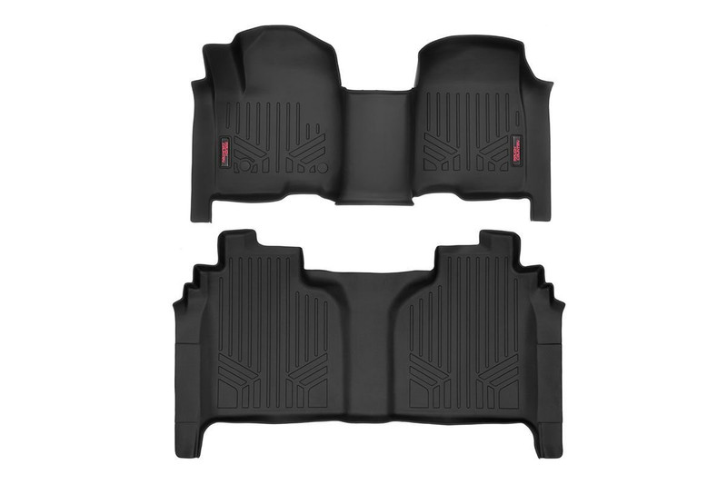 Rough Country Floor Mats, Over Hump, Front/Rear for Chevy Silverado 1500/2500/3500 14-18 / GMC Sierra 1500/2500/3500 14-18, Crew Cab - M-21613