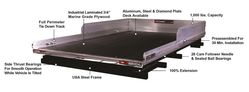 Slide Out Truck Bed Tray 2200 lb, 100% Ext. 22 Bearings Fits Most 6-6.75 ft. Short Beds - CG2200XL-7548